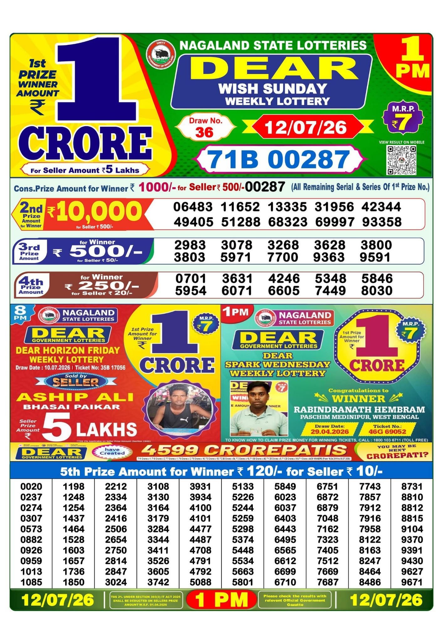 Dear Lottery 1PM Result