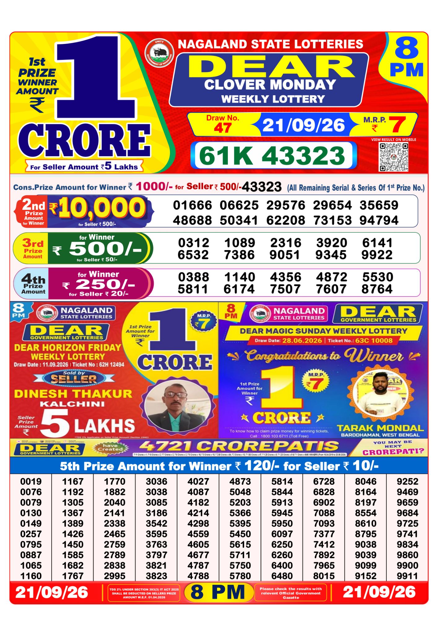 Dear Lottery 8PM Result
