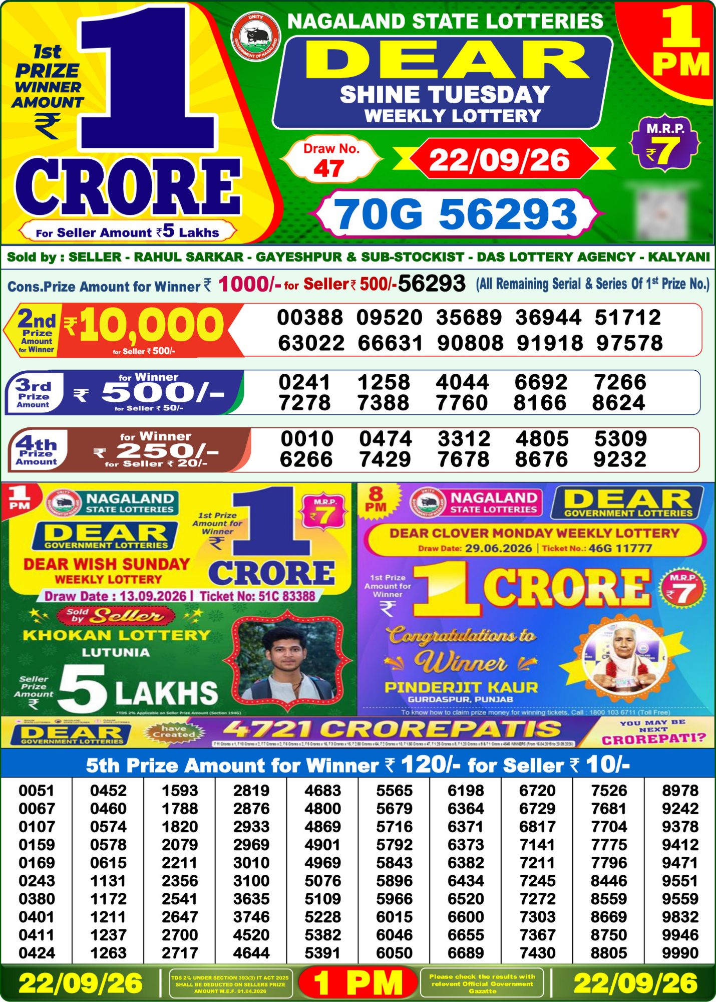 Dear Lottery 1PM Result